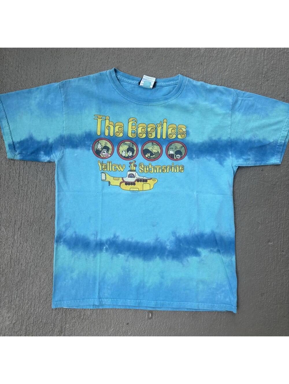 Vintage 2004 The Beatles Yellow Submarine Liquid Blue Tie Dye Shirt YOUTH Large